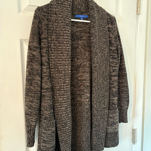 APT 9 Marled Brown Open Front Cardigan Sweater Shawl Collar Pockets Size M - Picture 2 of 6